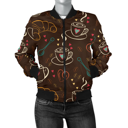 Coffee Pattern Print Design 06 Women's Bomber Jacket