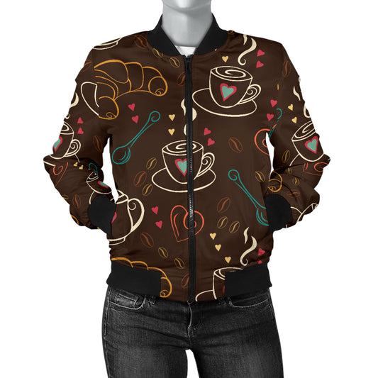 Coffee Pattern Print Design 06 Women's Bomber Jacket