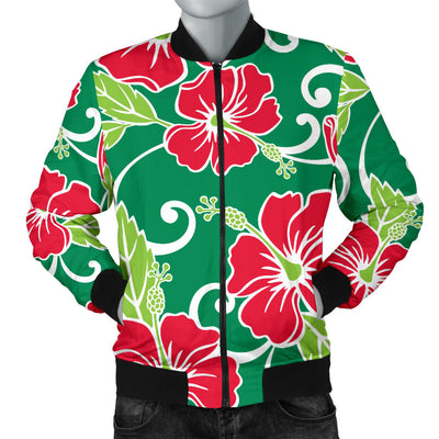 Red Hibiscus Pattern Print Design HB019 Men Bomber Jacket