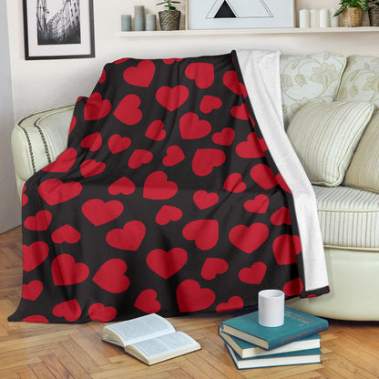 Heart Red Pattern Print Design HE01 Fleece Blanket