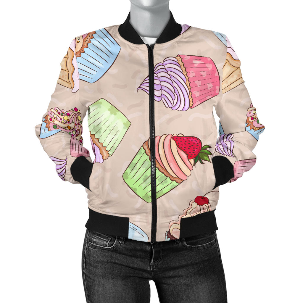 Cupcake Pattern Print Design CP06 Women Bomber Jacket