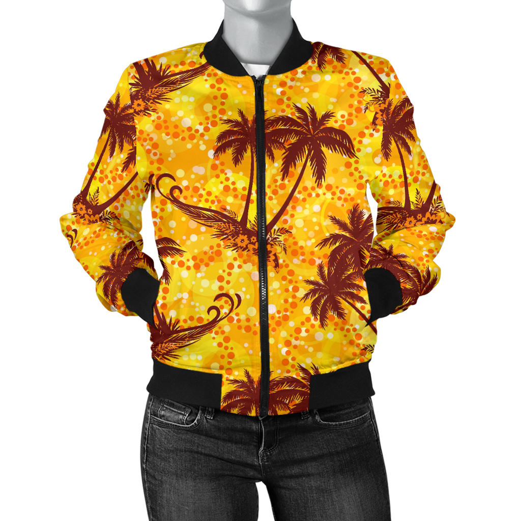 Palm Tree Pattern Print Design PT012 Women Bomber Jacket