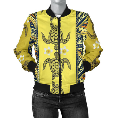 Polynesian Turtle Hawaiian Design Print Women Bomber Jacket