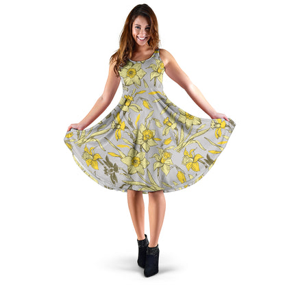 Daffodils Pattern Print Design DF05 Midi Dress