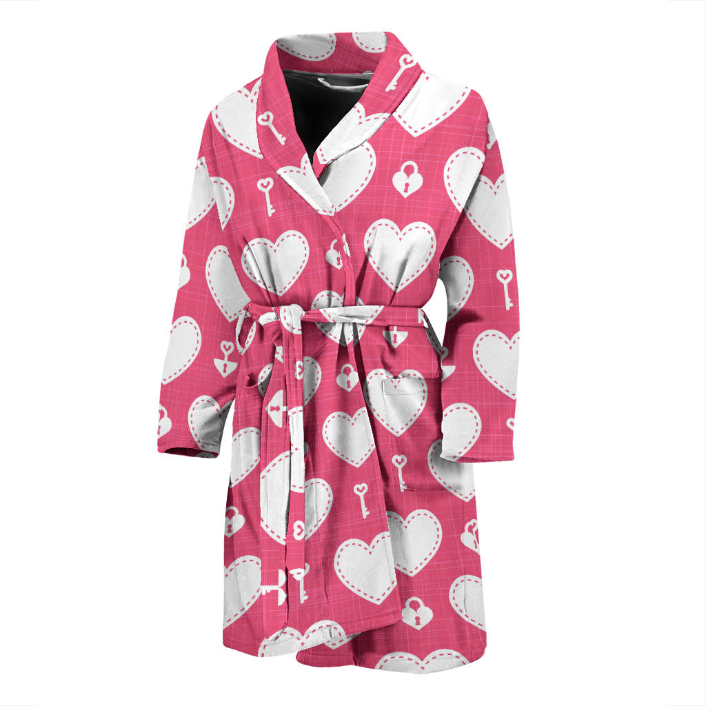 Heart Key Pattern Print Design HE09 Men Bathrobe