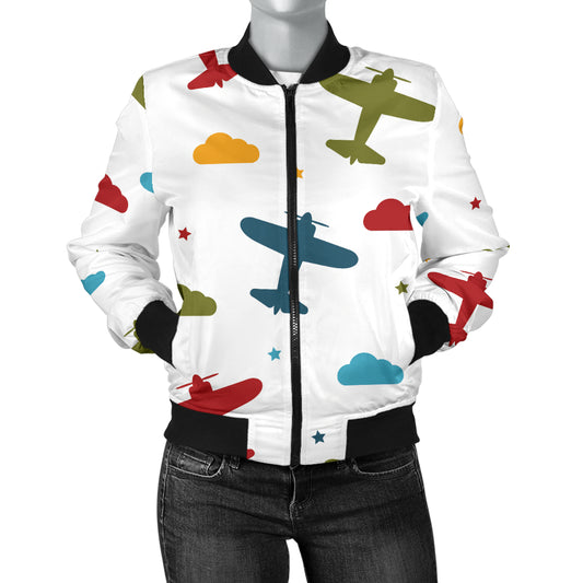 Airplane Pattern Print Design 06 Women's Bomber Jacket