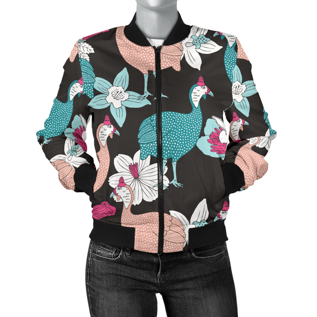 Guinea Fowl Pattern Print Design 03 Women's Bomber Jacket