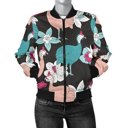 Guinea Fowl Pattern Print Design 03 Women's Bomber Jacket