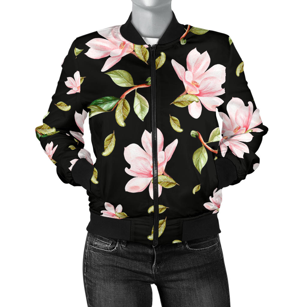 Magnolia Pattern Print Design MAG01 Women Bomber Jacket