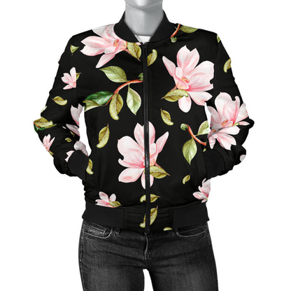 Magnolia Pattern Print Design MAG01 Women Bomber Jacket