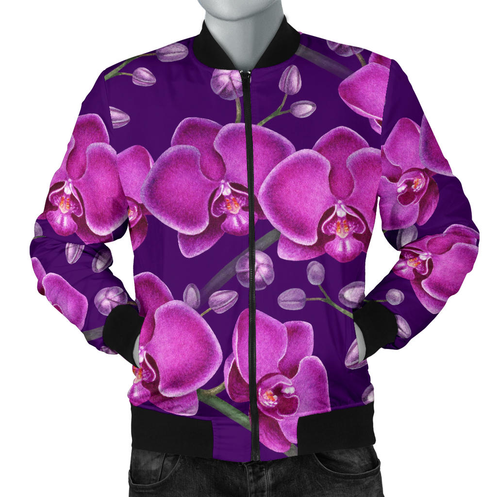 Orchid Purple Pattern Print Design OR02 Men Bomber Jacket