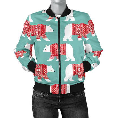 Polar Bear Pattern Print Design A04 Women's Bomber Jacket
