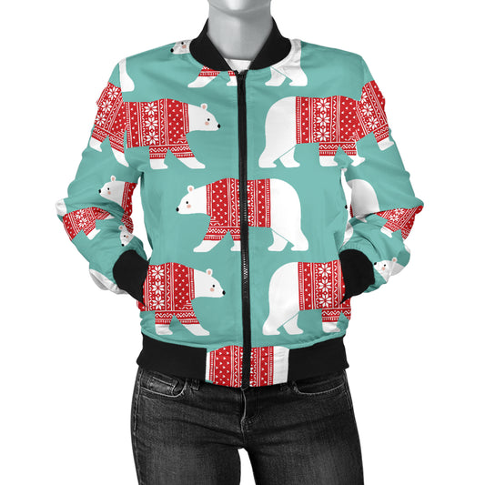 Polar Bear Pattern Print Design A04 Women's Bomber Jacket