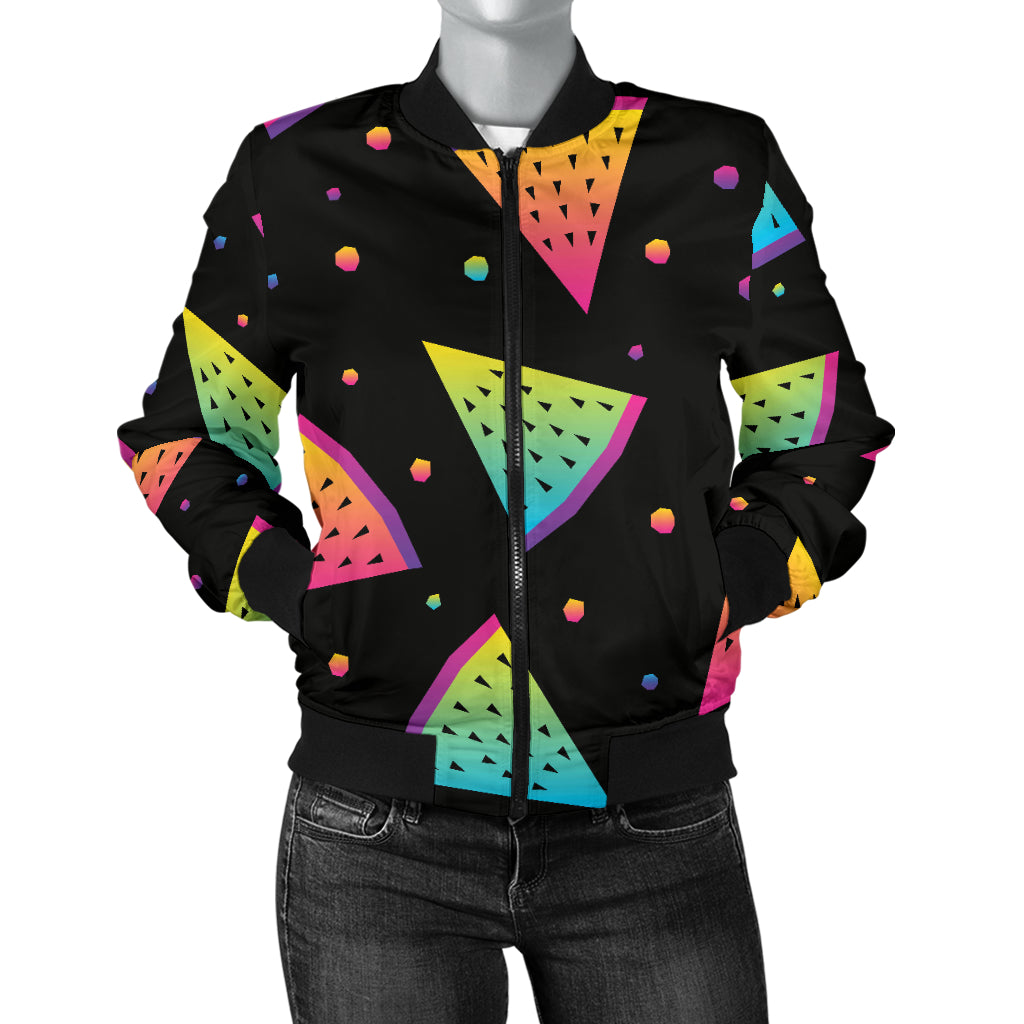 Rainbow Watermelon Pattern Print Design A04 Women's Bomber Jacket