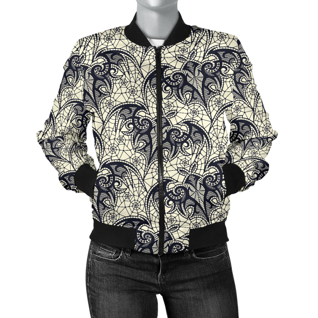 Bat Tribal Pattern Print Design 06 Women's Bomber Jacket
