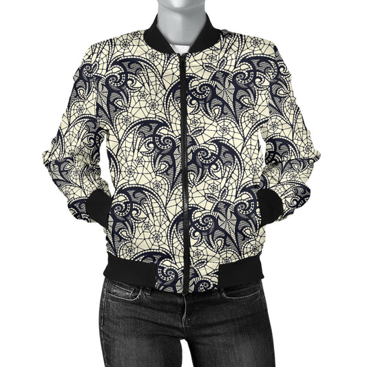 Bat Tribal Pattern Print Design 06 Women's Bomber Jacket