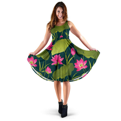 Water Lily Pattern Print Design WL09 Midi Dress