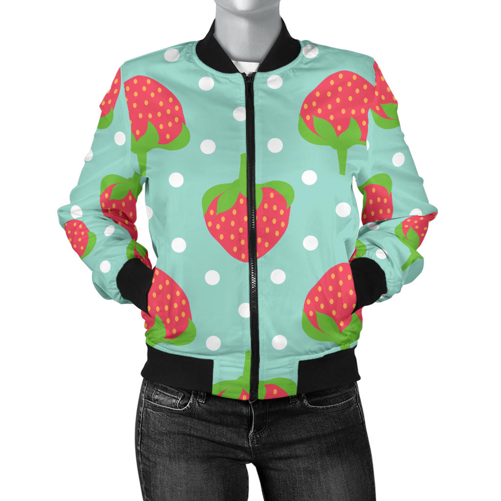 Strawberry Pattern Print Design SB06 Women Bomber Jacket