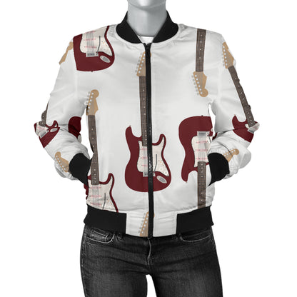Bass Guitar Pattern Print Design 03 Women's Bomber Jacket