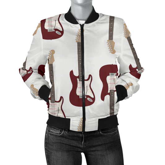 Bass Guitar Pattern Print Design 03 Women's Bomber Jacket
