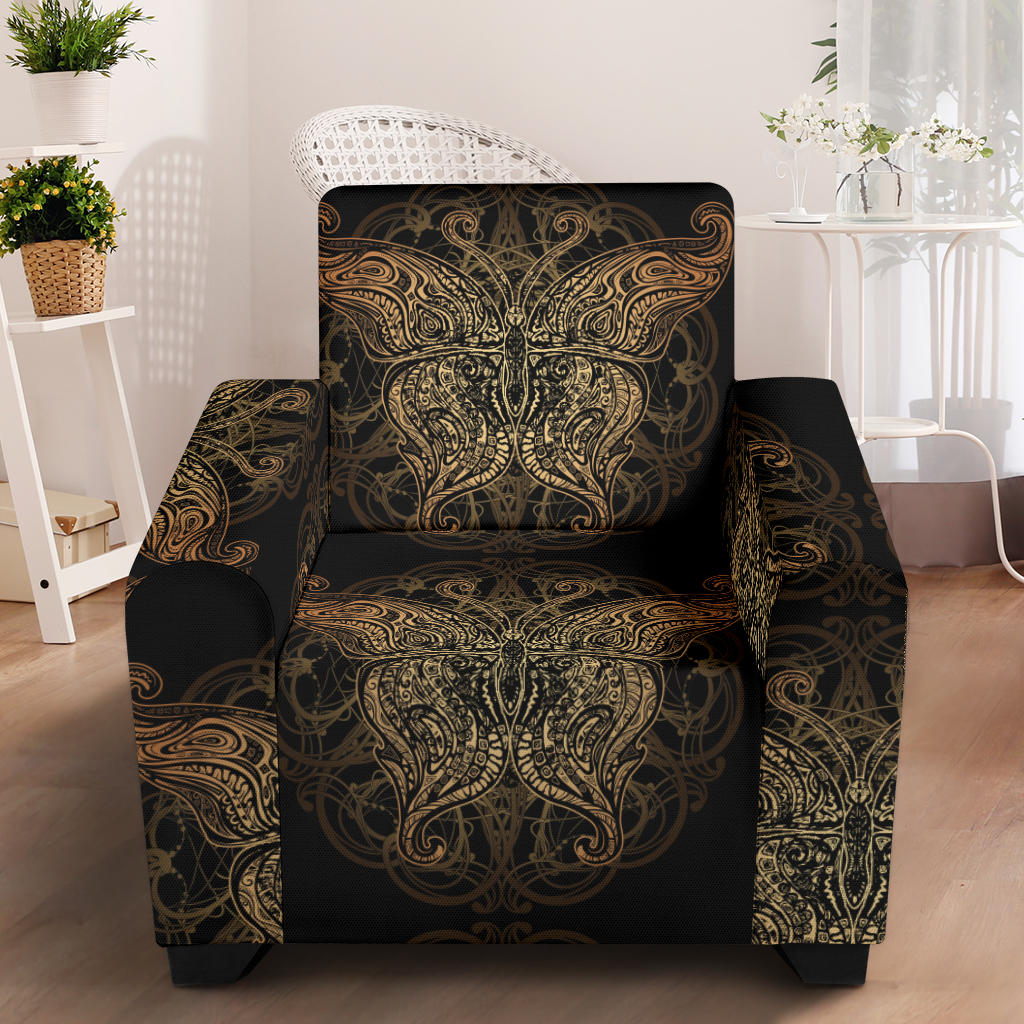 Gold Butterfly Ornamental Armchair Slipcover