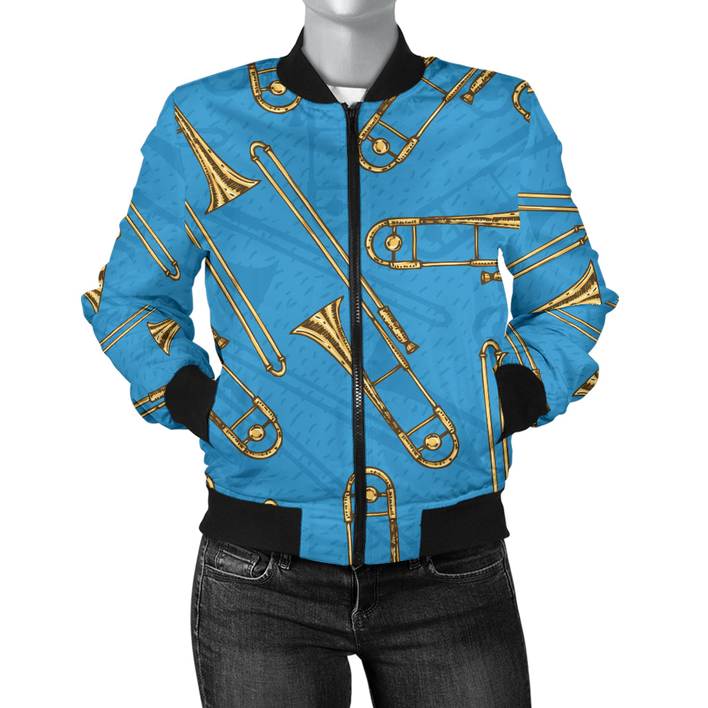 Trombone Pattern Print Design 01 Women's Bomber Jacket