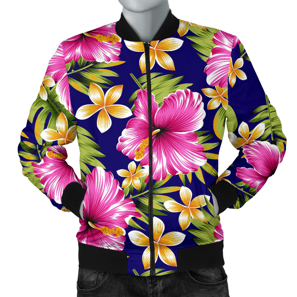 Pink Hibiscus Pattern Print Design HB027 Men Bomber Jacket