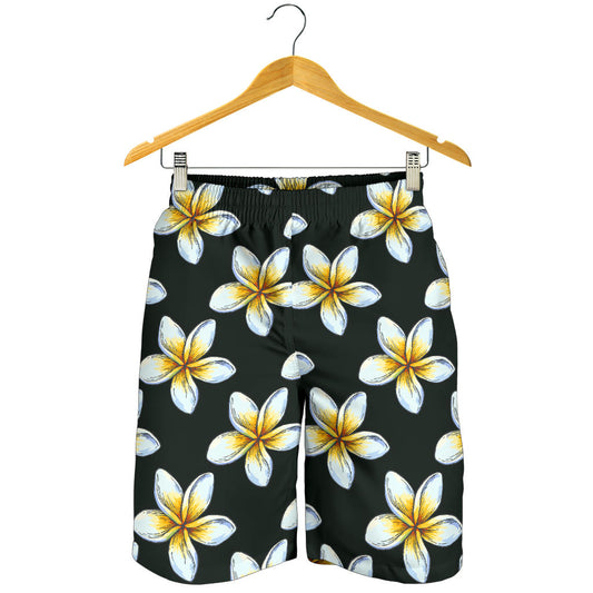 White Plumeria Pattern Print Design PM022 Mens Shorts
