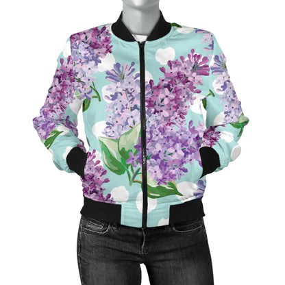 Lilac Pattern Print Design 02 Women's Bomber Jacket