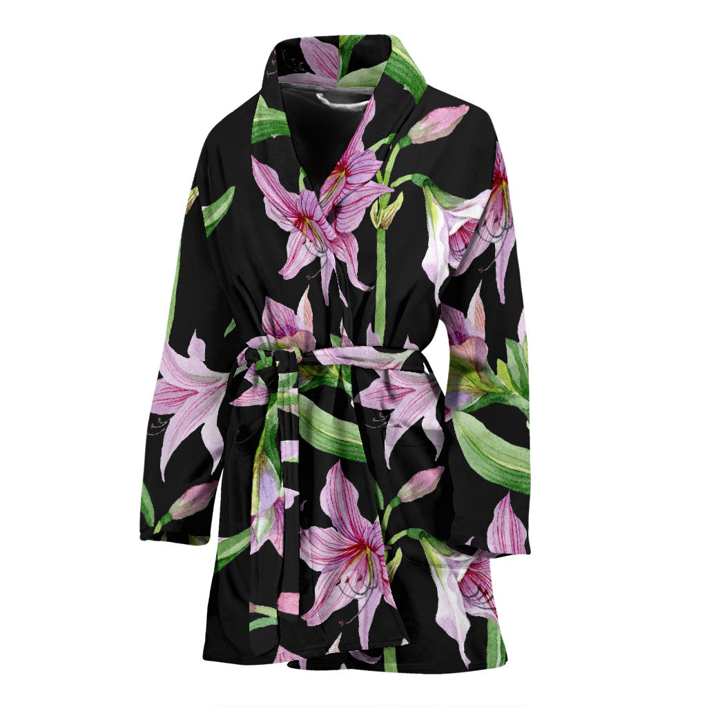 Amaryllis Pattern Print Design AL08 Women Bathrobe