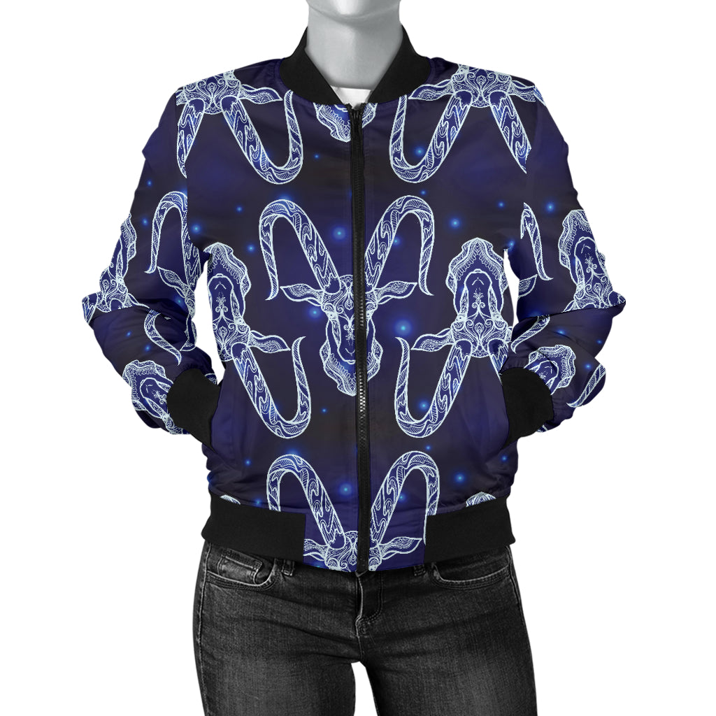 Capricorn Zodiac Pattern Print Design 03 Women's Bomber Jacket