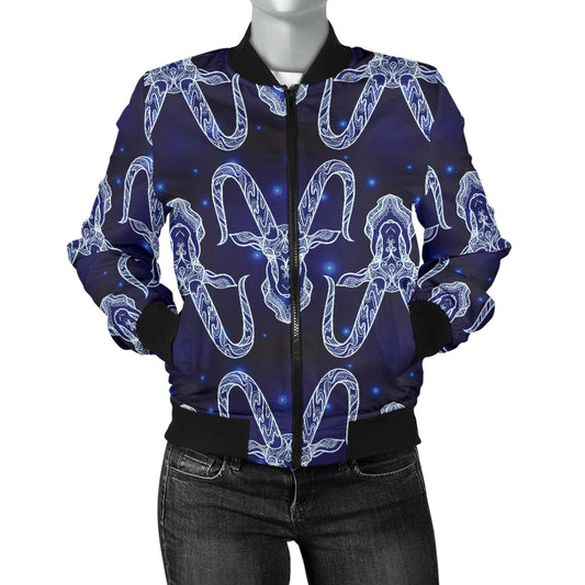 Capricorn Zodiac Pattern Print Design 03 Women's Bomber Jacket
