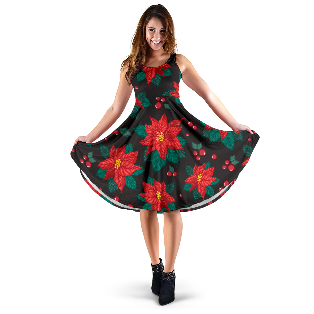 Poinsettia Pattern Print Design POT07 Midi Dress