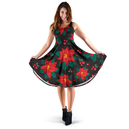 Poinsettia Pattern Print Design POT07 Midi Dress
