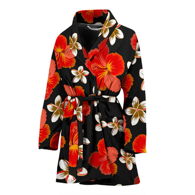 Red Hibiscus Pattern Print Design HB022 Women Bathrobe