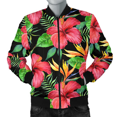 Red Hibiscus Pattern Print Design HB07 Men Bomber Jacket