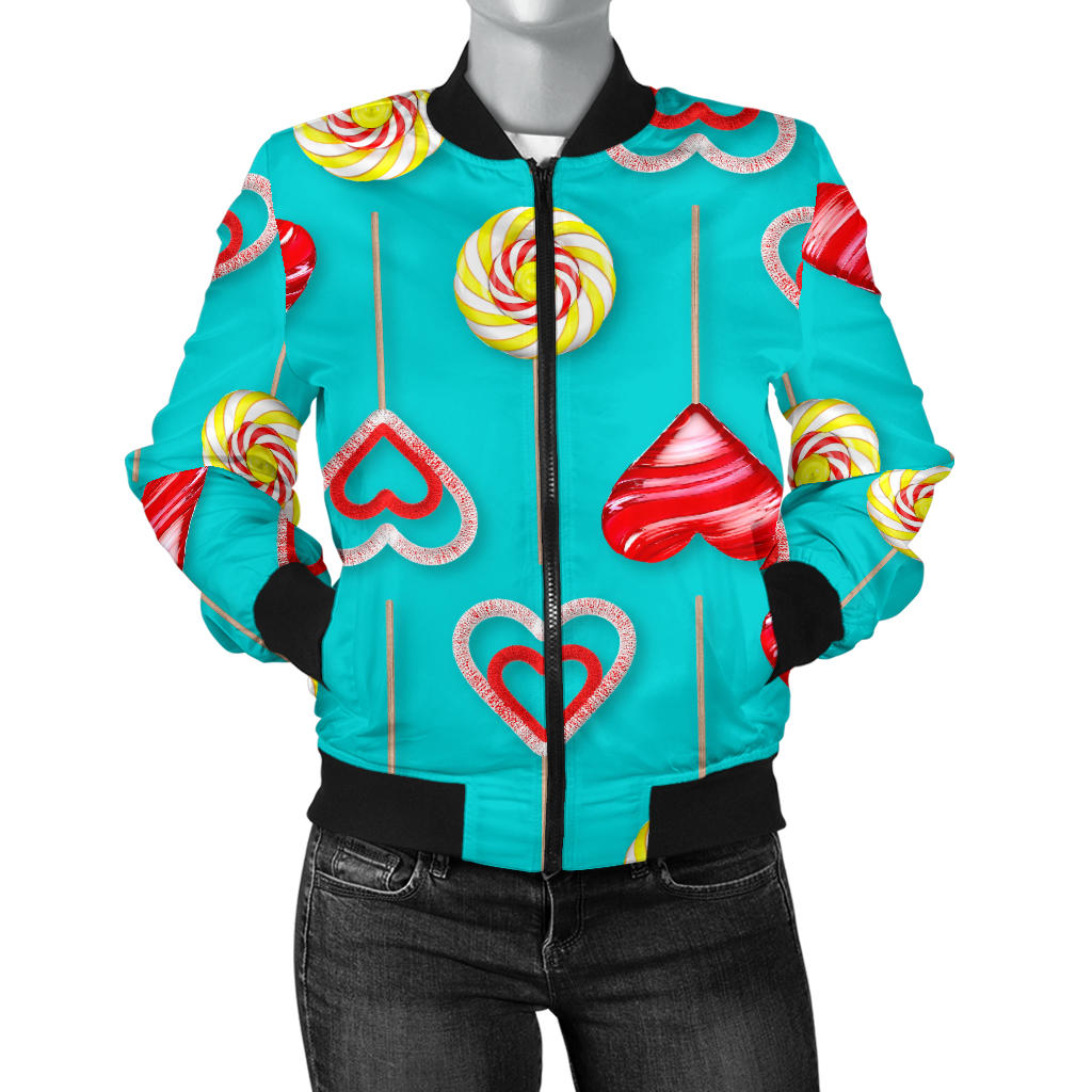 Lollipop Pattern Print Design LL06 Women Bomber Jacket