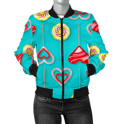 Lollipop Pattern Print Design LL06 Women Bomber Jacket