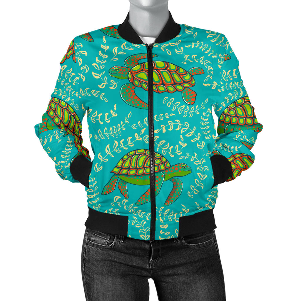 Sea Turtle Pattern Print Design T010 Women Bomber Jacket