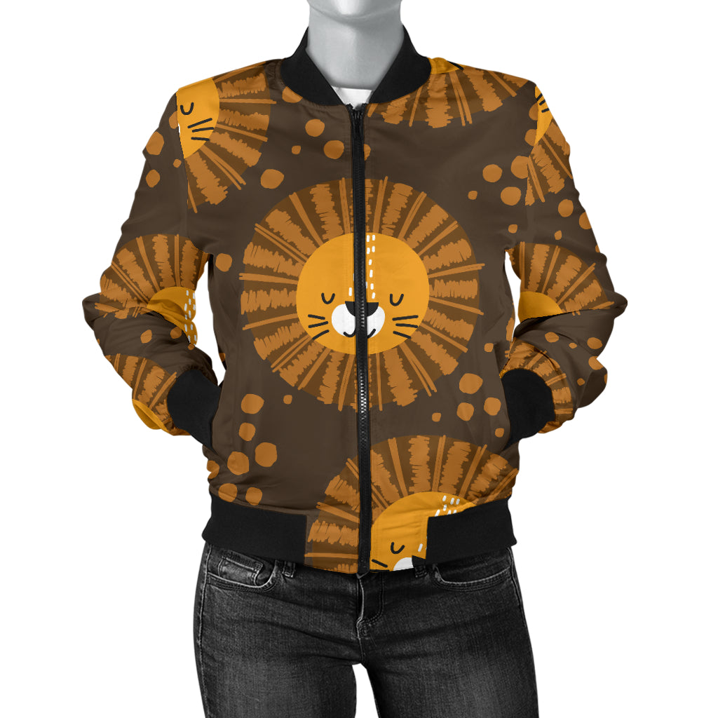 Lion Cartoon Pattern Print Design 01 Women's Bomber Jacket