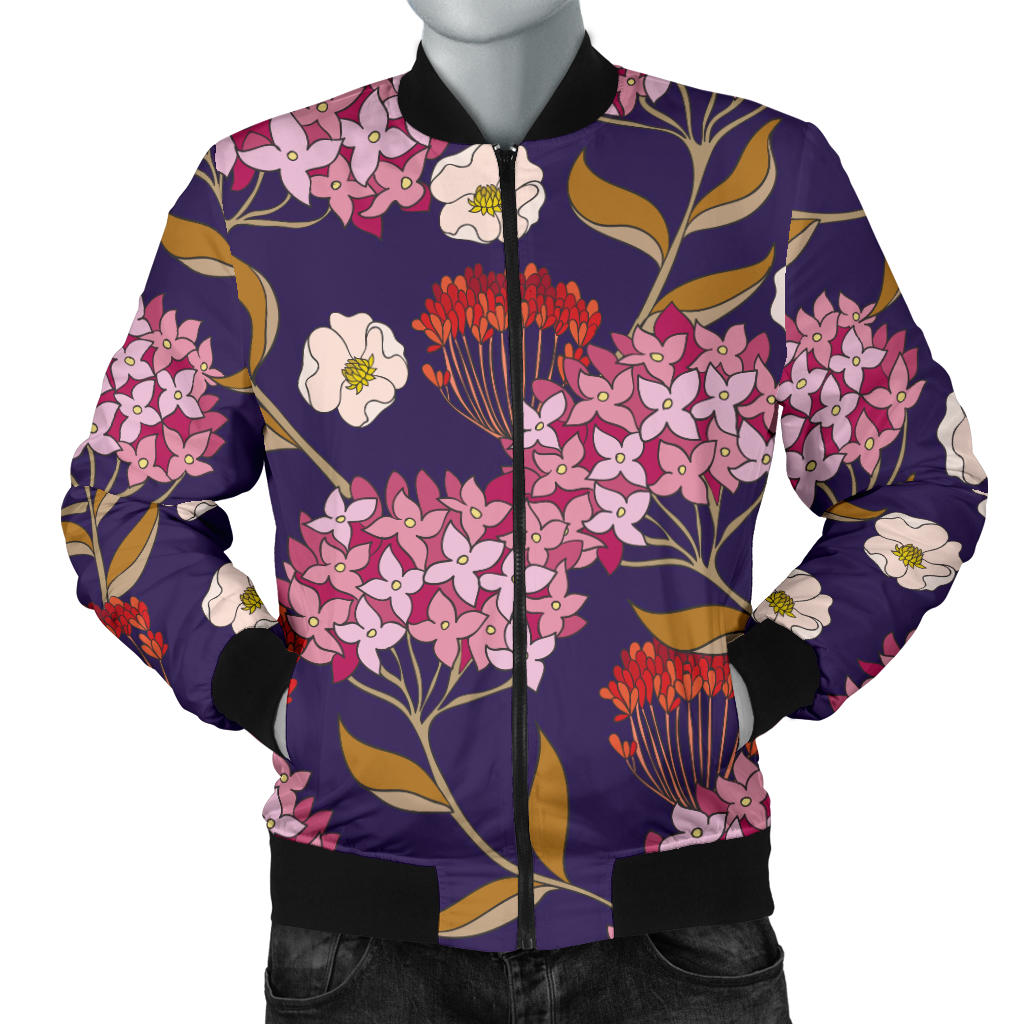 Hydrangea Pattern Print Design HD010 Men Bomber Jacket