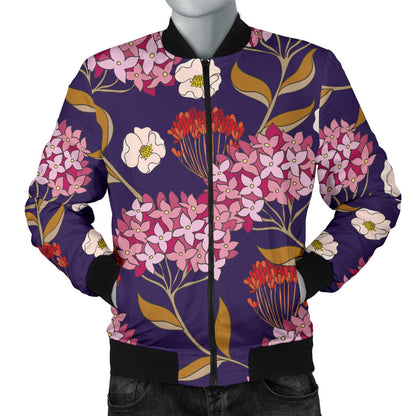 Hydrangea Pattern Print Design HD010 Men Bomber Jacket