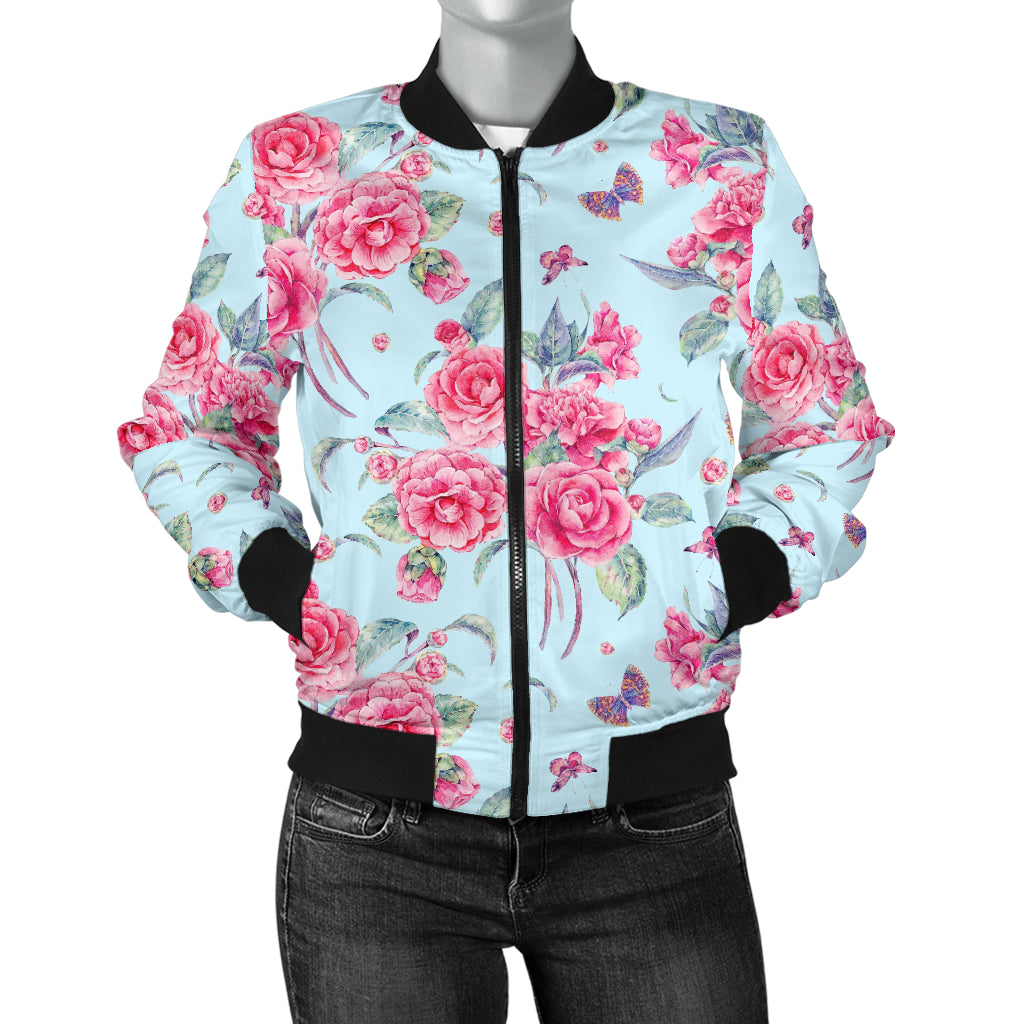 Camellia Pattern Print Design 01 Women's Bomber Jacket