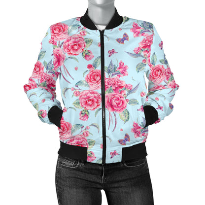 Camellia Pattern Print Design 01 Women's Bomber Jacket