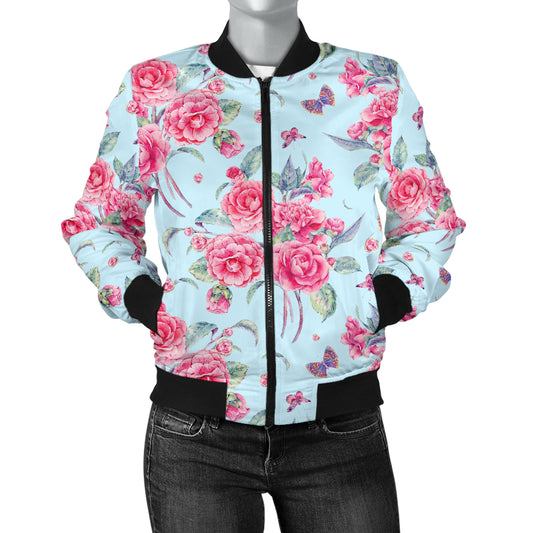 Camellia Pattern Print Design 01 Women's Bomber Jacket