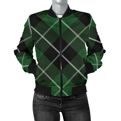 Plaid Green Pattern Print Design A05 Women's Bomber Jacket