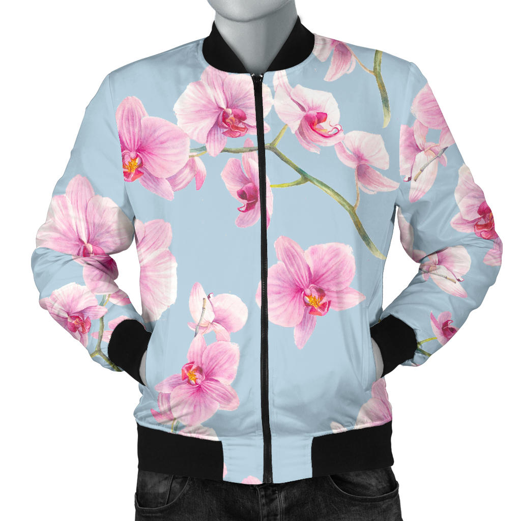 Orchid Pink Pattern Print Design OR01 Men Bomber Jacket