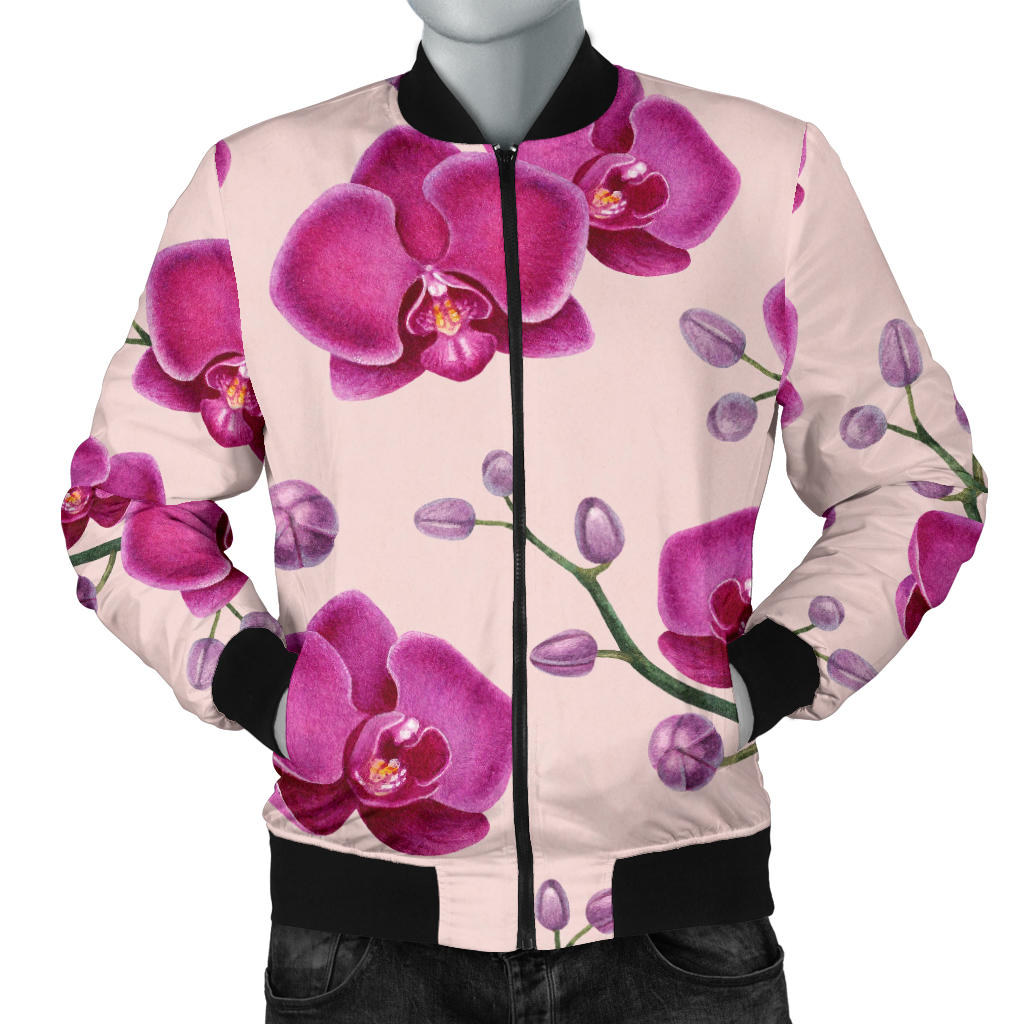 Orchid Purple Pattern Print Design OR04 Men Bomber Jacket