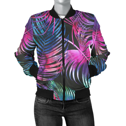 Palm Leaves Pattern Print Design PL010 Women Bomber Jacket