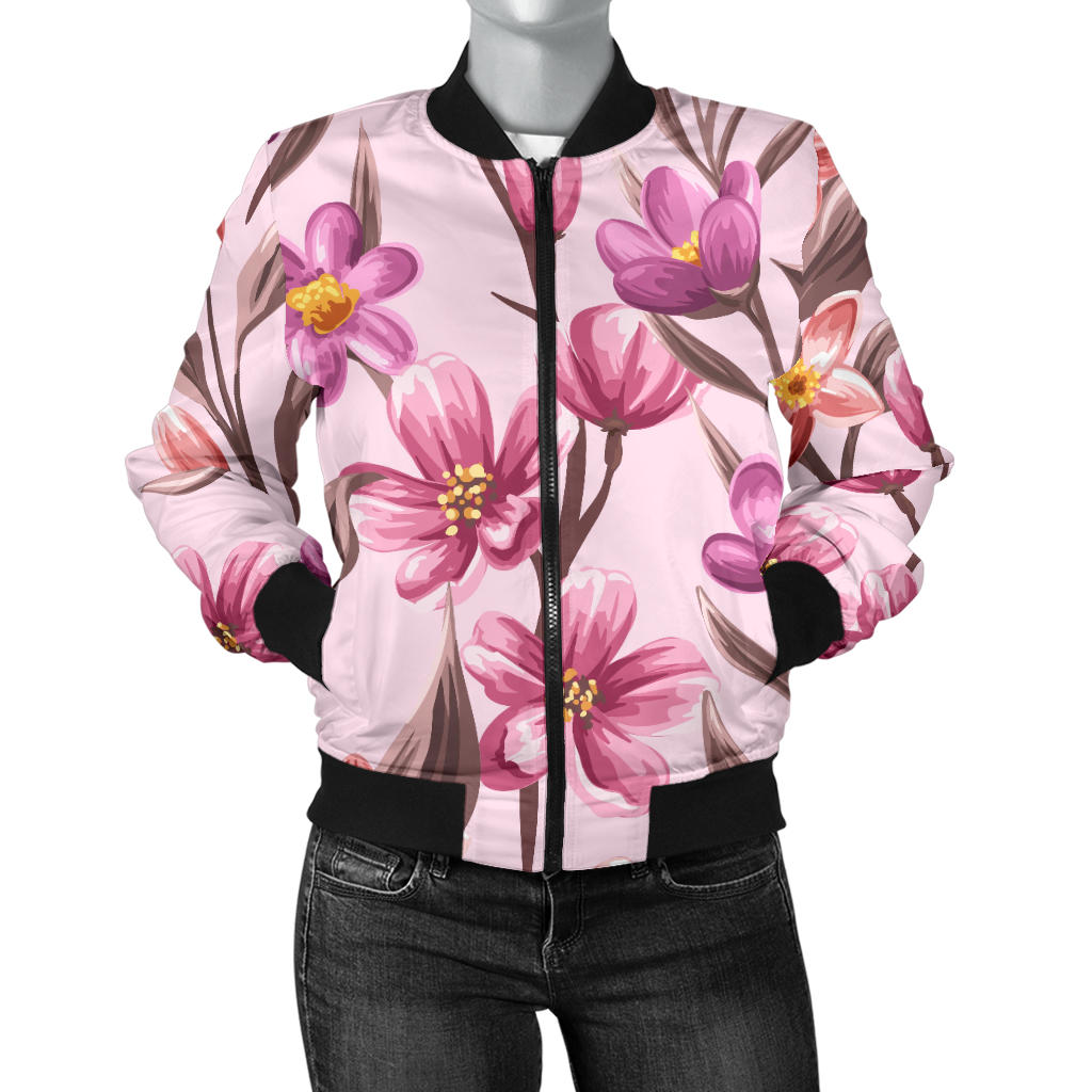 Summer Floral Pattern Print Design SF09 Women Bomber Jacket